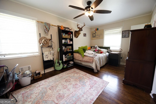 103 Wilson Way, Thomaston, GA 30286 - bedroom featuring dark wood finished floors, crown molding, and ceiling fan