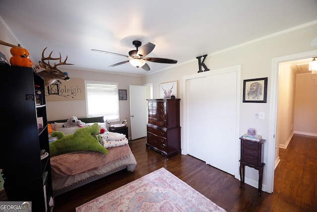 103 Wilson Way, Thomaston, GA 30286 - bedroom with wood finished floors, crown molding, and a ceiling fan