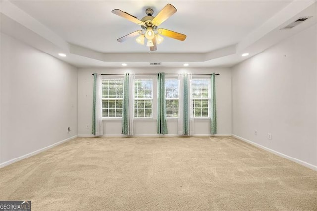 5156 Amberden Hall Dr, Suwanee, GA 30024 - empty room with recessed lighting, carpet floors, ceiling fan, and a raised ceiling