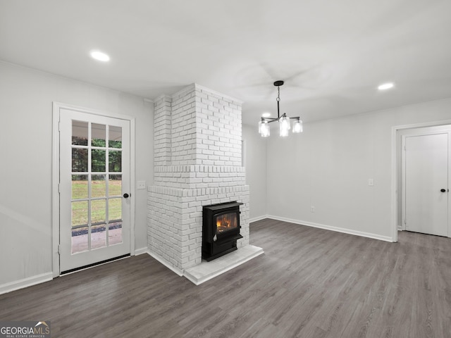 5227 Byers Rd, Gainesville, GA 30504 - unfurnished living room with dark wood-style flooring, a chandelier, recessed lighting, and baseboards