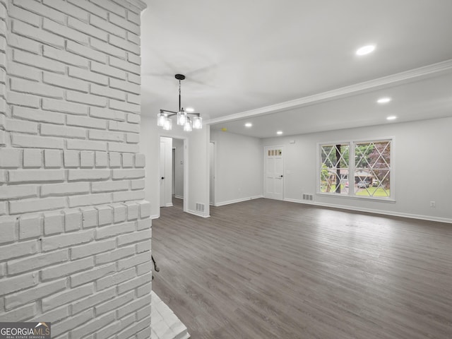 5227 Byers Rd, Gainesville, GA 30504 - unfurnished living room with baseboards, dark wood-style flooring, recessed lighting, and a chandelier