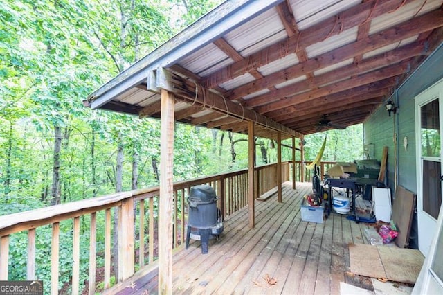 6504 Samoa, Flowery Branch, GA 30542 - wooden deck featuring ceiling fan