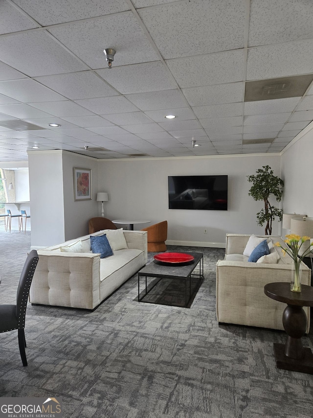 2479 Peachtree Rd NE Unit 902, Atlanta, GA 30305 - living area with carpet flooring, a drop ceiling, and recessed lighting