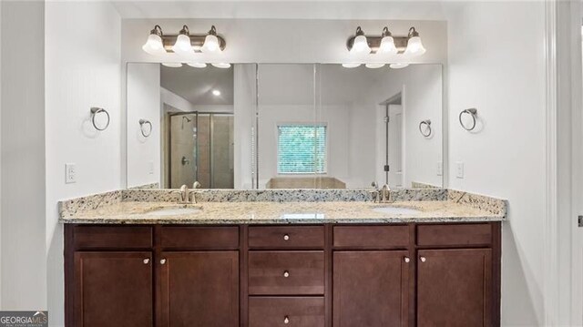 2040 Bloomfield Ct, Cumming, GA 30041 - bathroom featuring double vanity and a stall shower