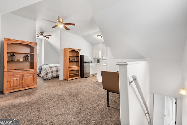 150 Crestview Rd, Jackson, GA 30233 - bedroom with light carpet, lofted ceiling, and ceiling fan