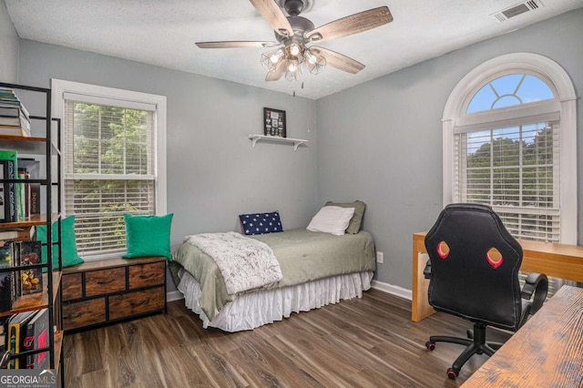 270 Meadow View Dr, Grayson, GA 30017 - bedroom featuring wood finished floors, an office area, baseboards, and ceiling fan