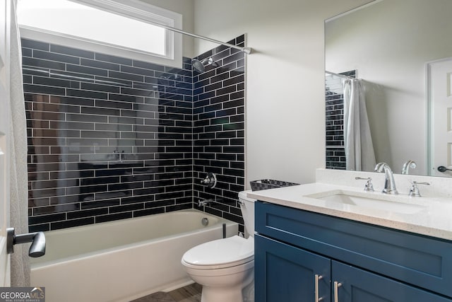 5490 Bent Grass Way, Douglasville, GA 30135 - full bathroom featuring toilet, vanity, and shower / bathtub combination with curtain