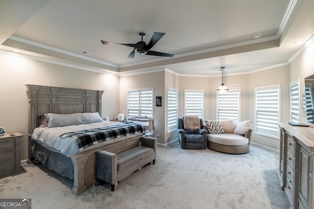 5490 Bent Grass Way, Douglasville, GA 30135 - bedroom featuring multiple windows, light carpet, ceiling fan, baseboards, and crown molding