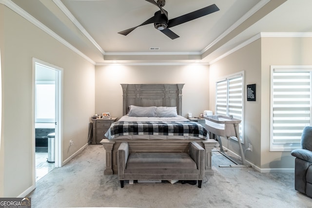 5490 Bent Grass Way, Douglasville, GA 30135 - bedroom with carpet flooring, crown molding, baseboards, and ceiling fan