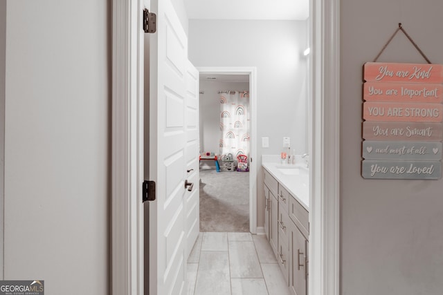 5490 Bent Grass Way, Douglasville, GA 30135 - bathroom with vanity and tile patterned flooring