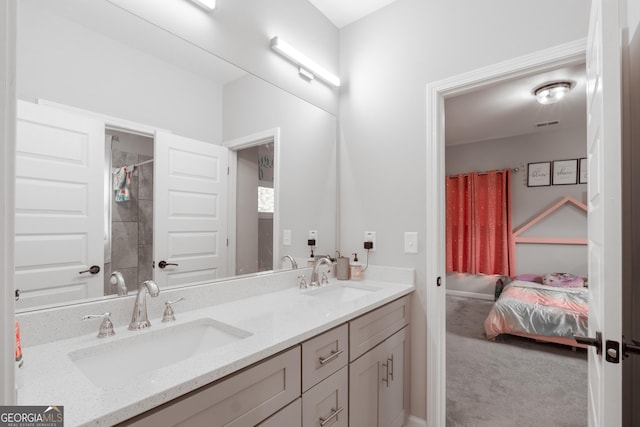 5490 Bent Grass Way, Douglasville, GA 30135 - full bath featuring double vanity, ensuite bath, and a shower with shower curtain