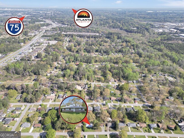 758 King Rd, Jonesboro, GA 30236 - aerial overview of property's location with a heavily wooded area