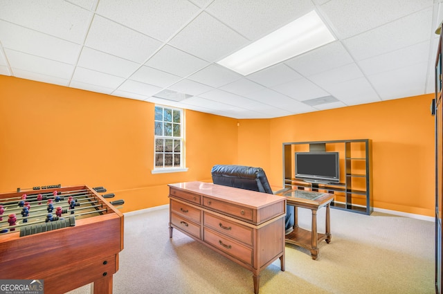 8870 Dornoch Cir, Winston, GA 30187 - rec room with light carpet, baseboards, and a desk