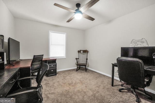933 Chisholm Trl, Macon, GA 31220 - home office featuring ceiling fan, carpet flooring, and baseboards