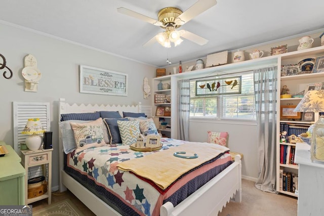 118 Duvall Dr, Stockbridge, GA 30281 - bedroom with ornamental molding, carpet floors, and a ceiling fan