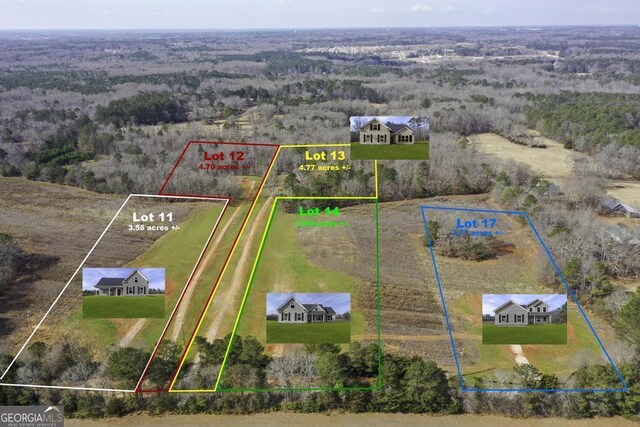 123 Oak Rd, Locust Grove, GA 30248 - aerial overview of property's location featuring property parcel outlined and a heavily wooded area