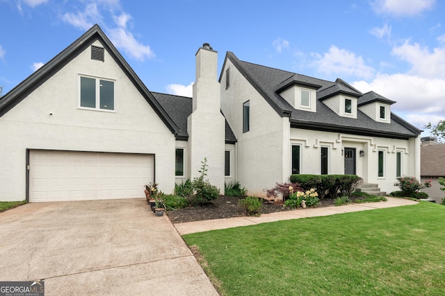 1645 Oakfield Ln, Roswell, GA 30075 - view of front of home with a chimney, concrete driveway, a garage, and a front yard