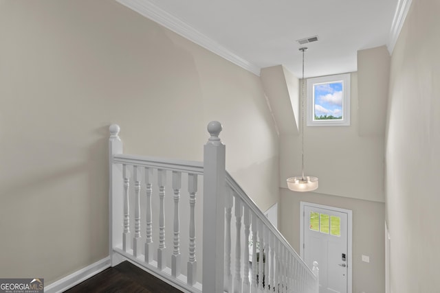 1645 Oakfield Ln, Roswell, GA 30075 - stairs with crown molding, baseboards, and wood finished floors