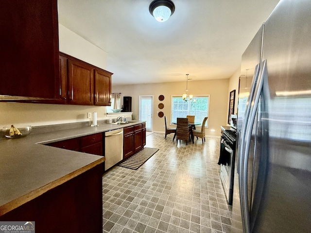 3205 Anneewakee Falls Parkway, Douglasville, GA 30135 - kitchen featuring stainless steel appliances, a chandelier, and decorative light fixtures