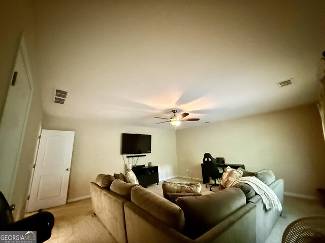 3205 Anneewakee Falls Parkway, Douglasville, GA 30135 - living room featuring light carpet and a ceiling fan