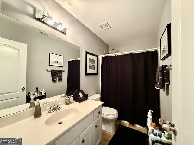 3205 Anneewakee Falls Parkway, Douglasville, GA 30135 - bathroom with vanity, a shower with shower curtain, and tile patterned floors