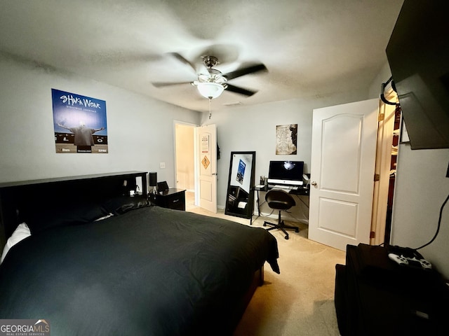 3205 Anneewakee Falls Parkway, Douglasville, GA 30135 - bedroom with light carpet, a ceiling fan, and an office area