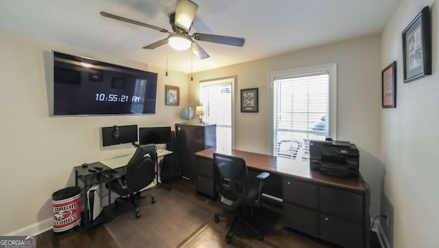 180 Mountain Path, Rockmart, GA 30153 - office with a ceiling fan, baseboards, and wood finished floors