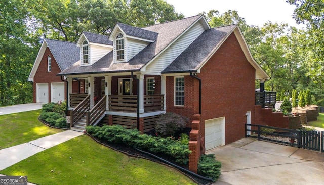 180 Mountain Path, Rockmart, GA 30153 - cape cod home featuring concrete driveway, a porch, brick siding, and roof with shingles