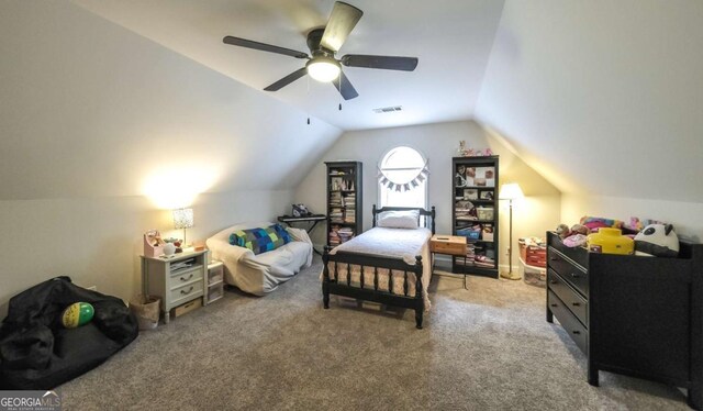 180 Mountain Path, Rockmart, GA 30153 - bedroom with carpet flooring, vaulted ceiling, and ceiling fan
