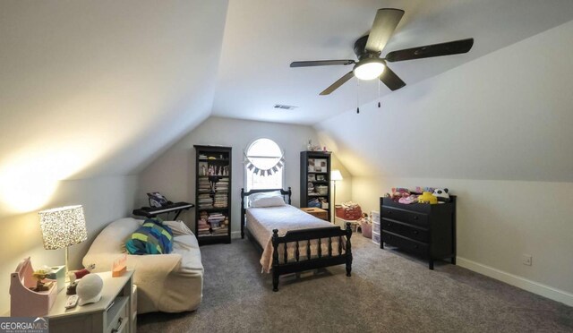 180 Mountain Path, Rockmart, GA 30153 - carpeted bedroom with lofted ceiling and a ceiling fan