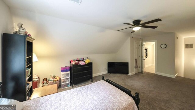 180 Mountain Path, Rockmart, GA 30153 - carpeted bedroom featuring a ceiling fan, baseboards, and lofted ceiling