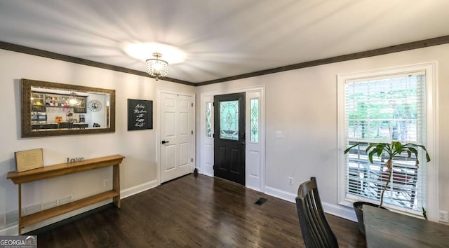 180 Mountain Path, Rockmart, GA 30153 - entrance foyer featuring wood finished floors, a chandelier, baseboards, and ornamental molding