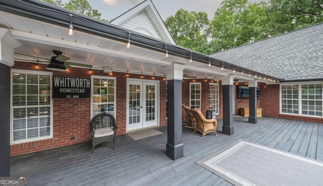 180 Mountain Path, Rockmart, GA 30153 - wooden terrace featuring french doors and ceiling fan