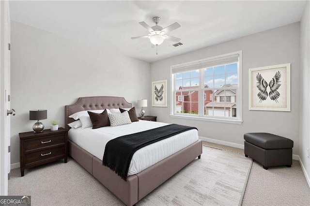 3134 Flery Way, Lawrenceville, GA 30046 - bedroom with baseboards, light colored carpet, and a ceiling fan