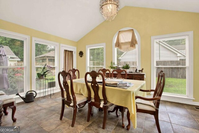 4845 Willow St, Acworth, GA 30101 - dining room with lofted ceiling and a chandelier