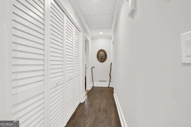 4845 Willow St, Acworth, GA 30101 - hallway with crown molding and dark wood-type flooring