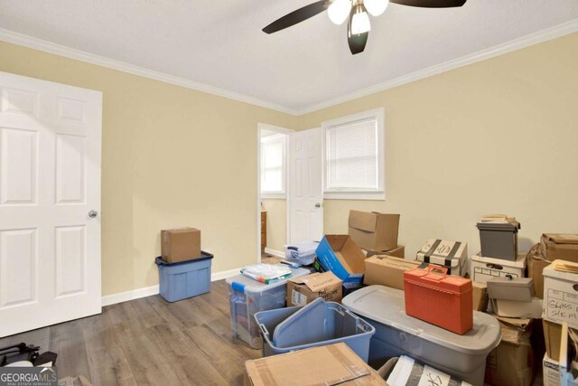 4845 Willow St, Acworth, GA 30101 - misc room with a ceiling fan, crown molding, and wood finished floors