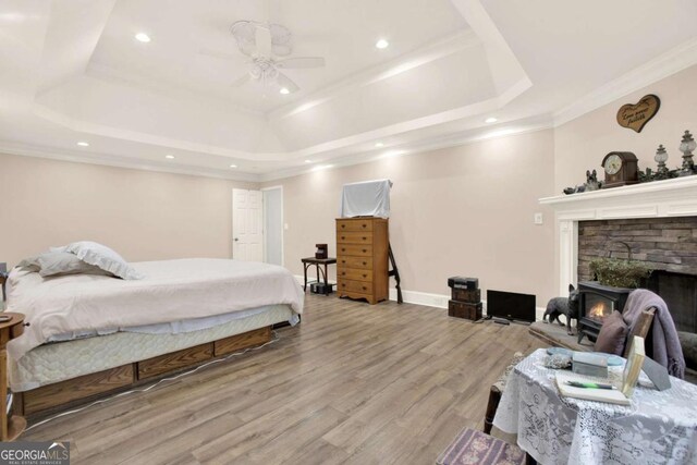 4845 Willow St, Acworth, GA 30101 - bedroom with a raised ceiling, wood finished floors, recessed lighting, and ornamental molding