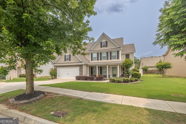 3338 Gardenside Walk, Loganville, GA 30052 - craftsman house with concrete driveway, a front lawn, and a porch