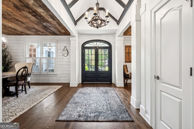 206 Savanna Estates Ct, Canton, GA 30115 - entryway featuring a chandelier, dark wood-style floors, and vaulted ceiling