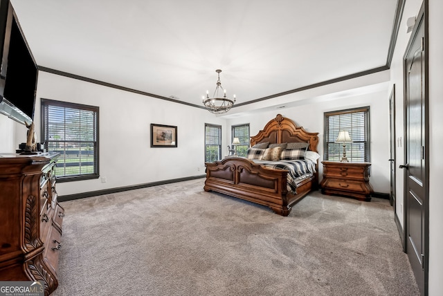 206 Savanna Estates Ct, Canton, GA 30115 - bedroom with a chandelier, carpet floors, multiple windows, and ornamental molding