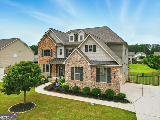 847 Rolling Hl, Kennesaw, GA 30152 - craftsman inspired home with concrete driveway, a standing seam roof, stone siding, brick siding, and roof with shingles