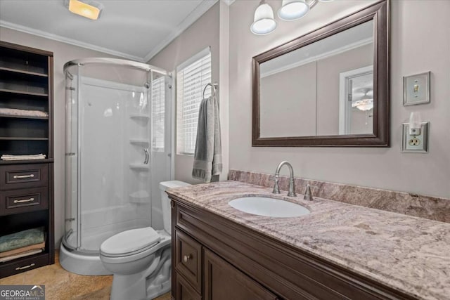 1267 Austin Bridge Rd, Douglasville, GA 30134 - bathroom featuring vanity, a shower stall, and crown molding