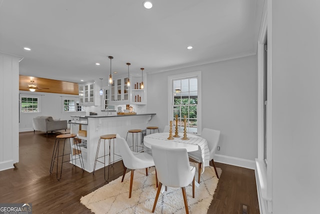 2596 Midway Rd, Decatur, GA 30030 - dining area with recessed lighting, baseboards, and dark wood-style flooring