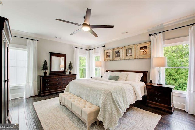 164 Inwood Walk, Woodstock, GA 30188 - bedroom featuring multiple windows, dark wood-type flooring, and ceiling fan