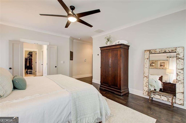 164 Inwood Walk, Woodstock, GA 30188 - bedroom with dark wood finished floors, crown molding, baseboards, and a ceiling fan