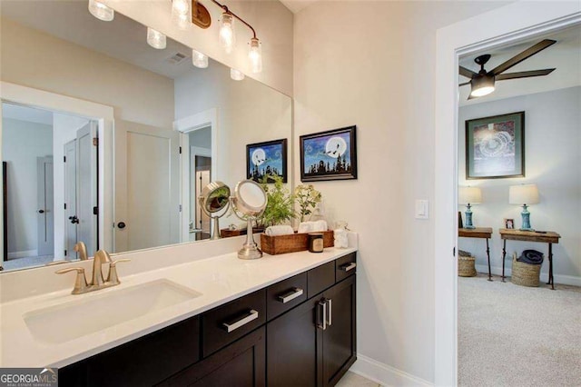 164 Inwood Walk, Woodstock, GA 30188 - bathroom with vanity, ceiling fan, and baseboards