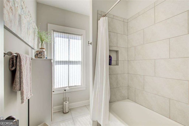 164 Inwood Walk, Woodstock, GA 30188 - bathroom with baseboards, healthy amount of natural light, shower / tub combo with curtain, and tile patterned floors