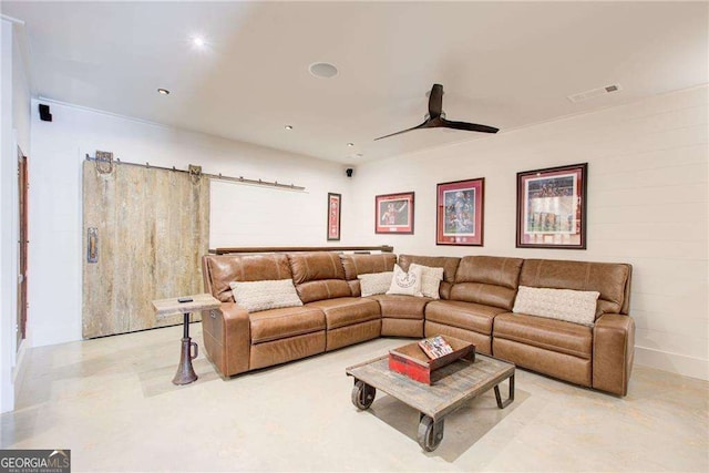164 Inwood Walk, Woodstock, GA 30188 - living room featuring ceiling fan and recessed lighting