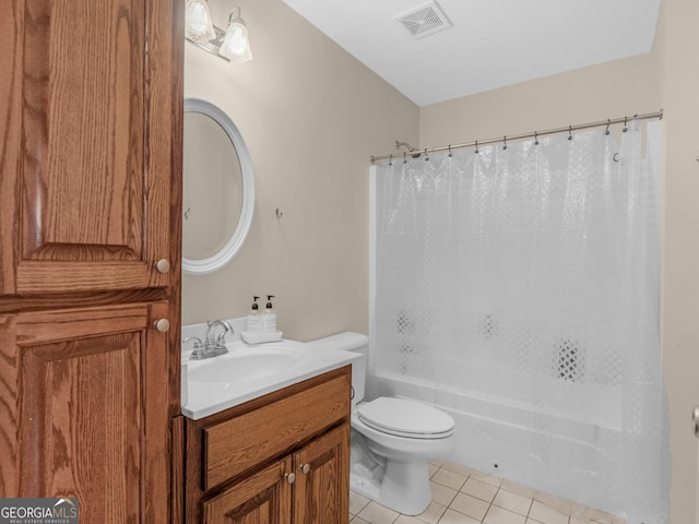 355 Parker Rd, Covington, GA 30014 - bathroom featuring vanity, tile patterned floors, and shower / tub combo with curtain